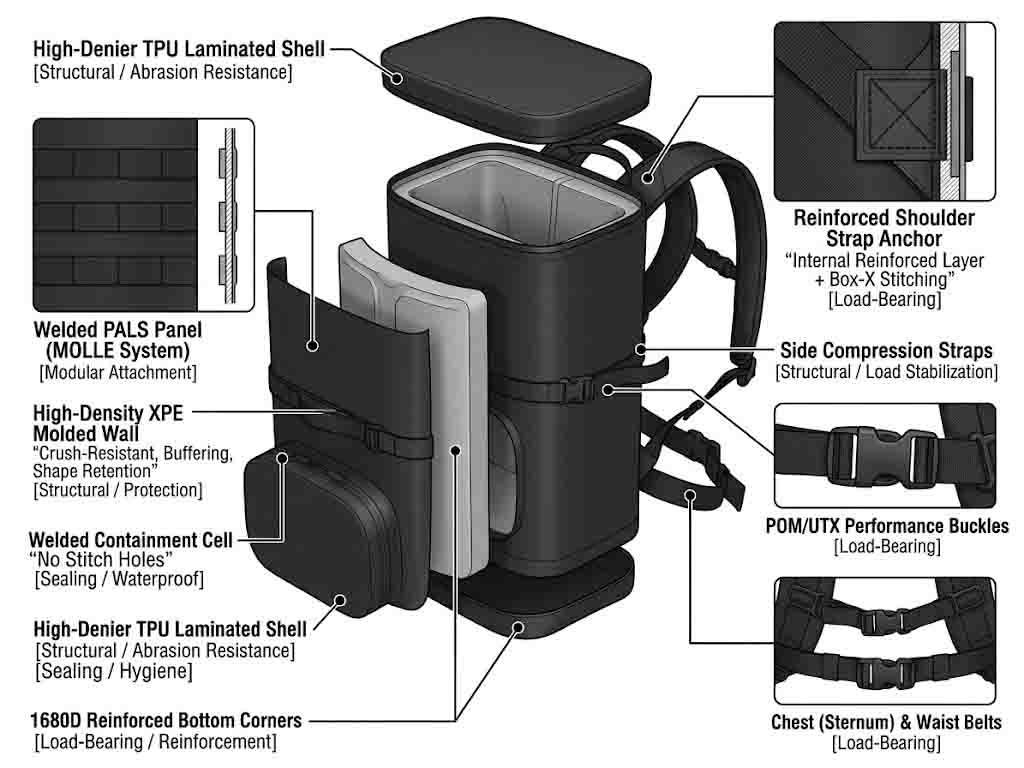 Tactical Cooler-reput: MOLLE, muotoiltu vaahto ja kenttäkestävyys